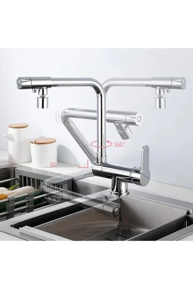 OEM Mutfak Pencere Önü Katlanır Evye Bataryası Su Arıtma Çıkışlı Yeni Krom 5 Yıl Garantili - Resim 2