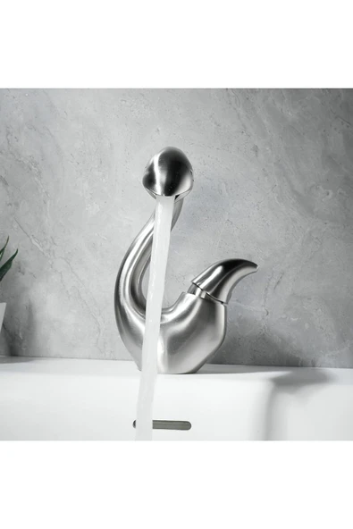 OEM Banyo Lavabo Bataryası Kuğu Model Mat Krom Nikel Renk Yeni Ürün Ithal 7 Yıl Garantili İthal - Resim 3