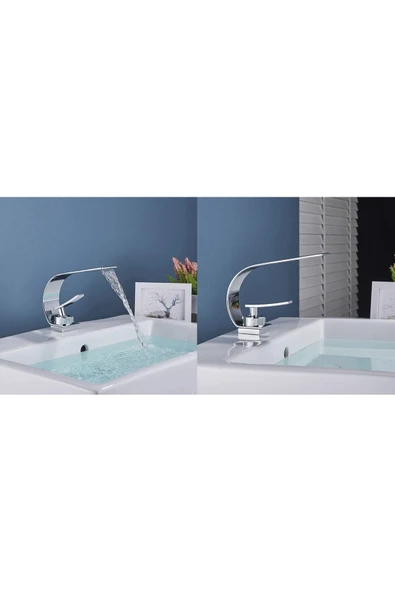 OEM Banyo Lavabo Bataryası Krom Renk Şelale 7 Yıl Garantili İthal Yeni İnce Tasarım. - Resim 3
