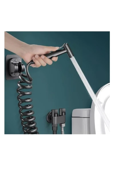 OEM Banyo Bide Basınçlı Püskürtücü Taharet Musluğu Klozet Hortumu Antrasit - Resim 2