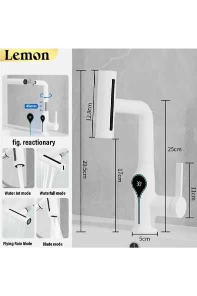 OEM Akıllı Dijital Sıcaklık Led Ekran Banyo Lavabo Bataryası Asansörlü 4 Fonksiyonlu İthal 7 Yıl Garanti - Resim 3