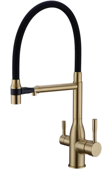 OEM Mutfak Evye Bataryası Dual Flow Su Arıtma Çıkışlı Spiralli Fiskiyeli 7 Yıl Garantili Ithal Mat Gold - Resim 4