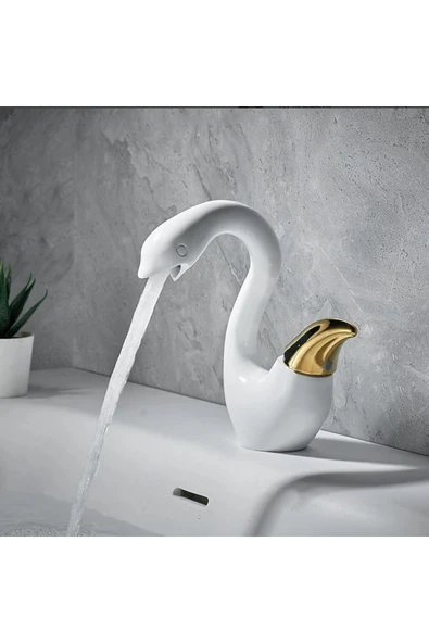 OEM Banyo Lavabo Bataryası Kuğu Model Beyaz/Gold Renk Yeni Ürün Ithal 7 Yıl Garantili İthal - Resim 3