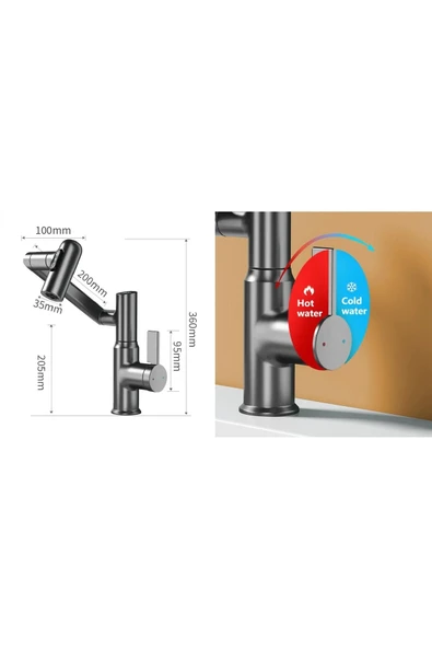 OEM Akıllı Dijital Sıcaklık Led Ekran Banyo Lavabo Bataryası Katlanır İthal Antrasit 7 Yıl Garantili - Resim 7