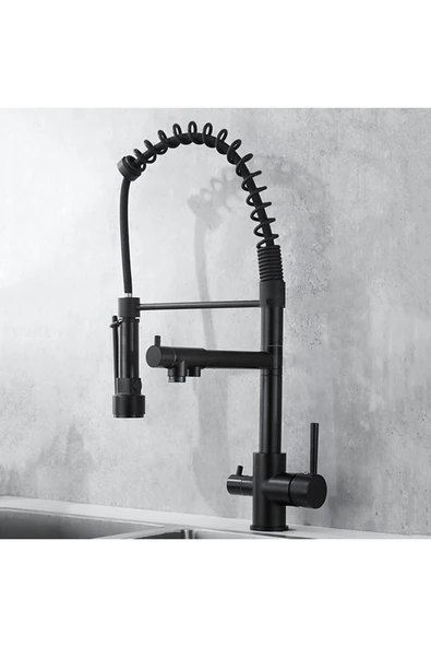 OEM Mutfak Evye Bataryası Dual Flow Su Arıtma Çıkışlı Spiralli Ve Fiskiyeli 7 Yıl Garantili Ithal Siyah ürün görseli