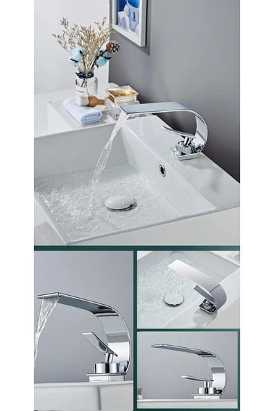 OEM Banyo Lavabo Bataryası Krom Renk Şelale 7 Yıl Garantili İthal Yeni İnce Tasarım. - Resim 2