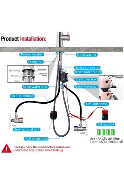 OEM Mutfak Eviye Bataryası Dokunmatik Arıtma Çıkışlı Duş Şelale 3 Fonksiyon Nikel Ithal 7 Yıl Garanti - Resim 6