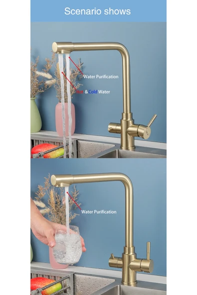 OEM Mutfak Evye Bataryası Dual Flow Arıtma Çıkışlı Mat Gold 10 Yıl Garantili Ithal - Resim 7