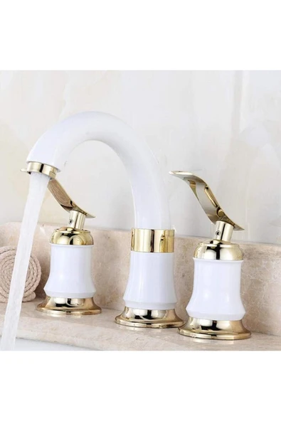 OEM Banyo Lavabo Bataryası Ankastre Beyaz Gold Renk 3'Lü Set Yeni 7 Yıl Garantili İthal - Resim 3