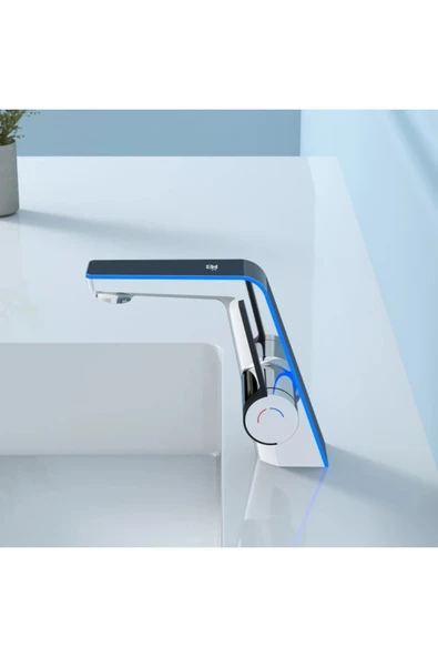 OEM Akıllı Dijital Sıcaklık Led Ekran Banyo Lavabo Bataryası Krom 2 Akış Ayarı İthal 7 Yıl Garanti - Resim 3