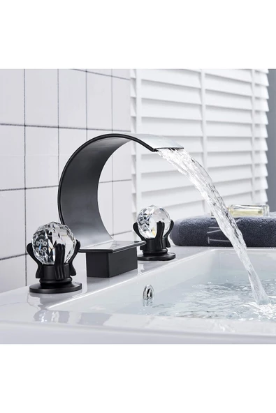 OEM Banyo Lavabo Küvet Jakuzi Bataryası Ankastre Mat Siyah Yeni Taşlı Model Şelale 7 Yıl Garantili İthal ürün görseli