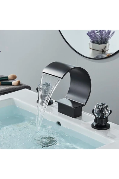 OEM Banyo Lavabo Küvet Jakuzi Bataryası Ankastre Mat Siyah Yeni Taşlı Model Şelale 7 Yıl Garantili İthal - Resim 4