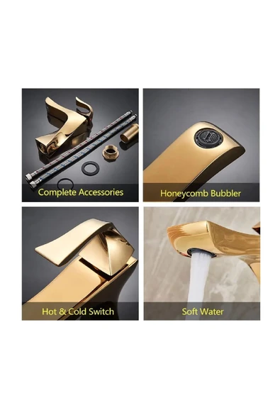 OEM Banyo Lavabo Bataryası Gold Altın Dore Renk 7 Yıl Garantili İthal Yeni Tasarım. - Resim 5