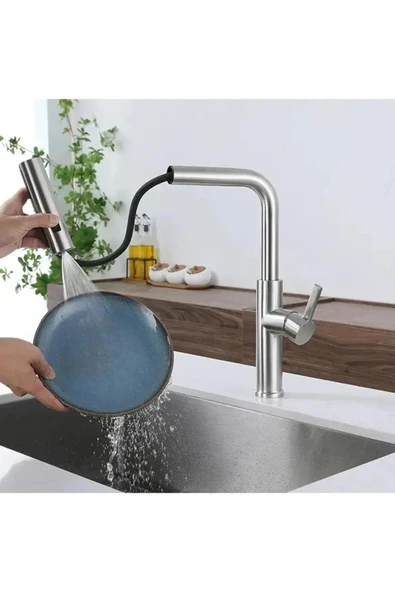 OEM Mutfak Eviye Bataryası Dokunmatik 3 Fonksiyonlu Spiralli Fistikeli Ithal Mat Krom 7 Yıl Garantili - Resim 4