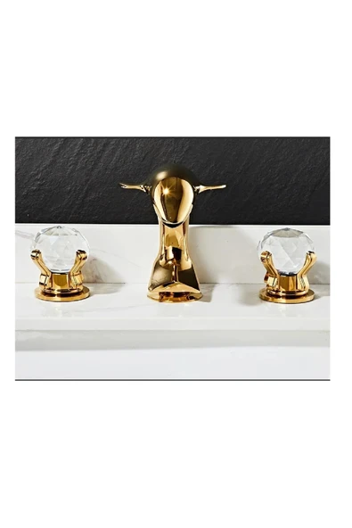 OEM Banyo Lavabo Küvet Jakuzi Bataryası Ankastre Gold Renk Taşlı Kuğu Model Şelale 7 Yıl Garantili - Resim 6