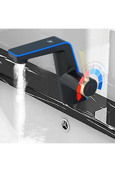 OEM Dijital Sıcaklık Led Ekran Göstergeli Banyo Lavabo Bataryası Siyah Gold Renk İthal 7 Yıl Garanti - Resim 3