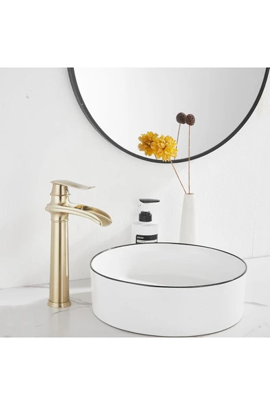 OEM Banyo Çanak Lavabo Bataryası Mat Gold Renk Yeni Tasarım 7 Yıl Garantili Ithal ürün görseli