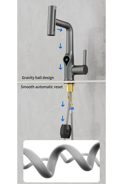 OEM Akıllı Dijital Sıcaklık Led Ekran Banyo Lavabo Bataryası Asansörlü 4 Fonksiyonlu İthal 7 Yıl Garanti - Resim 5