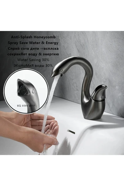 OEM Banyo Lavabo Bataryası Kuğu Model Antrasit Renk Yeni Ürün Ithal 7 Yıl Garantili İthal - Resim 3