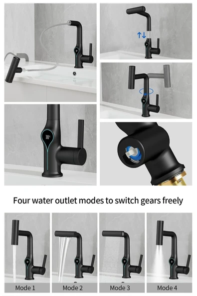 OEM Akıllı Dijital Sıcaklık Led Ekran Banyo Lavabo Bataryası Asansörlü 4 Fonksiyonlu İthal 7 Yıl Garanti - Resim 4