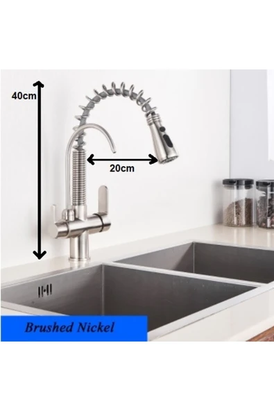OEM Mutfak Evye Bataryası Dual Flow Su Arıtma Çıkışlı Fiskiyeli Mat Krom Nikel 7 Yıl Garantili Ithal - Resim 2