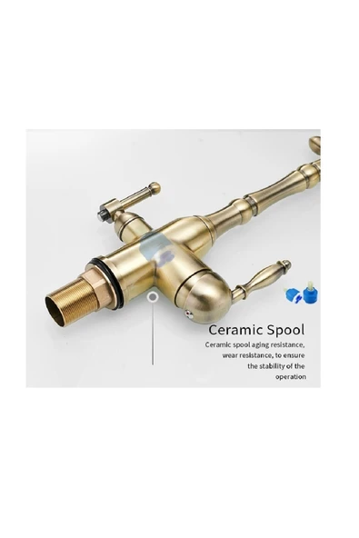 OEM Mutfak Evye Bataryası Dual Flow Su Arıtma Çıkışlı Parlak Antik Ithal 7 Yıl Garantili - Resim 6