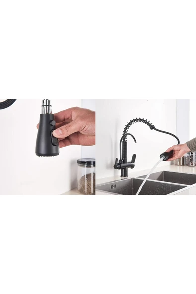 OEM Mutfak Evye Bataryası Dual Flow Su Arıtma Çıkışlı Fiskiyeli Mat Siyah 7 Yıl Garantili Ithal - Resim 7