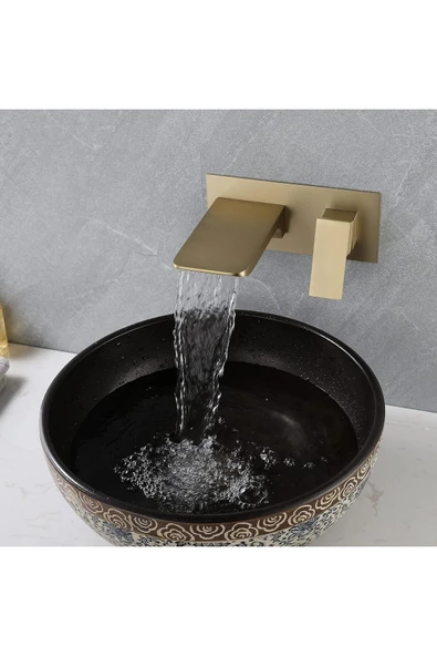 OEMN Banyo Bataryası Küvet Jakuzi Lavabo Ankastre Mat Gold Yeni Şelale 7 Yıl Garantili Sıva Altı Dahil - Resim 2