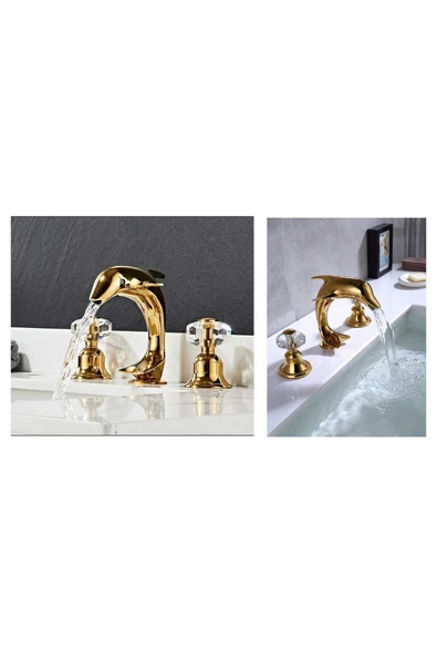 OEM Banyo Lavabo Küvet Jakuzi Bataryası Ankastre Gold Renk Taşlı Kuğu Model Şelale 7 Yıl Garantili - Resim 3