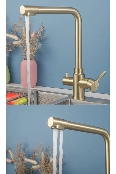 OEM Mutfak Evye Bataryası Dual Flow Arıtma Çıkışlı Mat Gold 10 Yıl Garantili Ithal - Resim 3