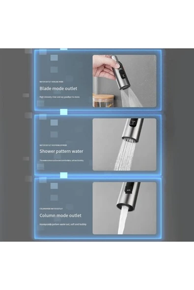 OEM Dijital Mutfak Eviye Bataryası Duş Şelale Antrasit 3 Fonksiyonlu Fiskiyeli Ithal 7 Yıl Garantili - Resim 7