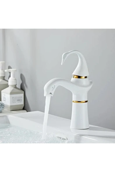 OEM Banyo Lavabo Bataryası Kuğu Model Beyaz / Gold Renk Yeni Ürün Ithal 7 Yıl Garantili İthal ürün görseli