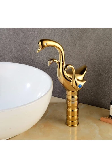 OEM Banyo Çanak Lavabo Bataryası Kuğu Gold Altın Dore Yeni Tasarım 7 Yıl Garantili İthal ürün görseli
