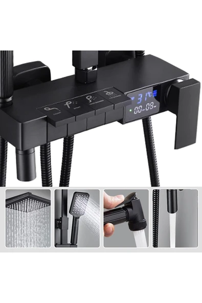 OEM Dijital Sıcaklık Led Ekranlı Banyo Duş Seti Piyano Tuşlu Yeni Tasarım Siyah 7 Yıl Garantili İthal - Resim 2