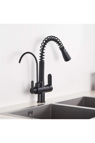 OEM Mutfak Evye Bataryası Dual Flow Su Arıtma Çıkışlı Fiskiyeli Mat Siyah 7 Yıl Garantili Ithal - Resim 4