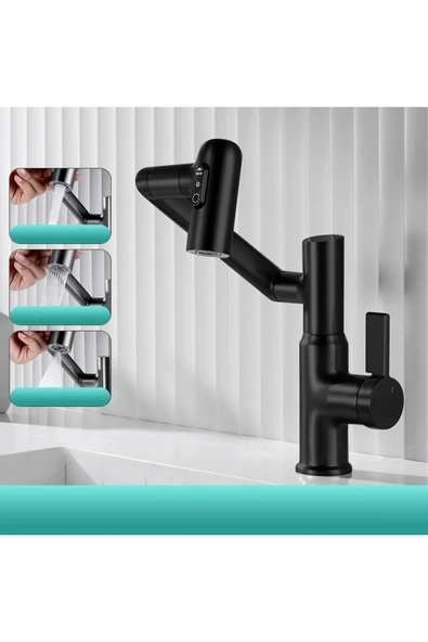 OEM Akıllı Dijital Sıcaklık Led Ekran Banyo Lavabo Bataryası Katlanır İthal Siyah 7 Yıl Garantili - 2