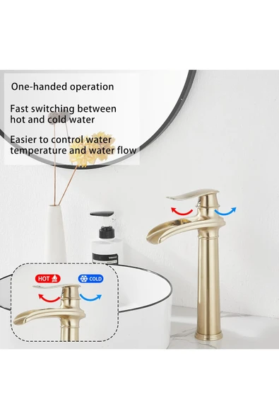 OEM Banyo Çanak Lavabo Bataryası Mat Gold Renk Yeni Tasarım 7 Yıl Garantili Ithal - Resim 3