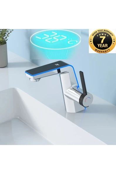 OEM Akıllı Dijital Sıcaklık Led Ekran Banyo Lavabo Bataryası Krom 2 Akış Ayarı İthal 7 Yıl Garanti ürün görseli