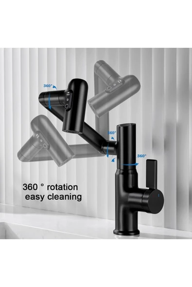 OEM Akıllı Dijital Sıcaklık Led Ekran Banyo Lavabo Bataryası Katlanır İthal Siyah 7 Yıl Garantili - 5