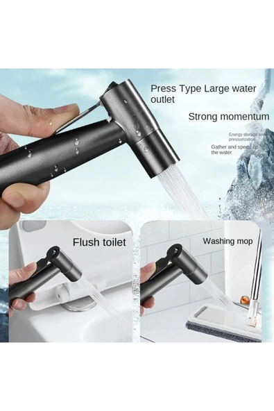 OEM Banyo Bide Basınçlı Püskürtücü Taharet Musluğu Klozet Hortumu Antrasit Renk İthal 7 Yıl Garantili - Resim 3