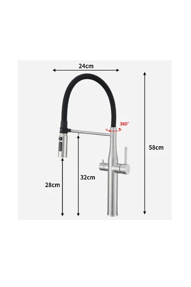 OEM Mutfak Evye Bataryası Dual Flow Su Arıtma Çıkışlı Spiralli Ve Fiskiyeli Mat Gold 7 Yıl Garanti Ithal - Resim 2