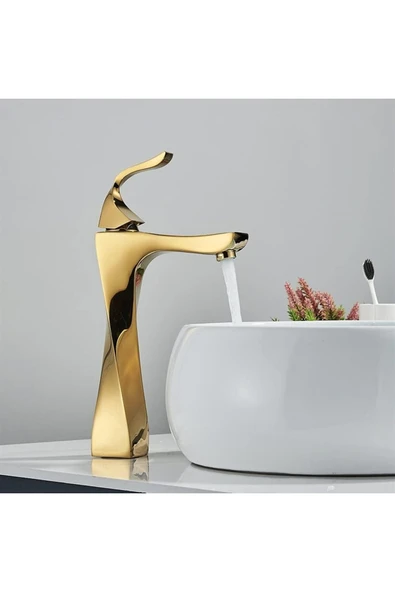 OEM Banyo Çanak Lavabo Bataryası Altın Dore Gold Renk Yeni Kıvrımlı Model 7 Yıl Garantili Ithal - Resim 2