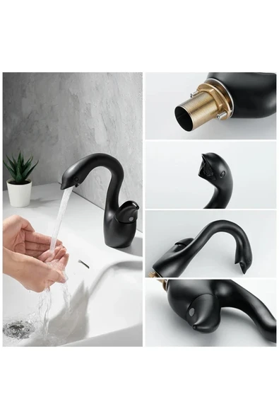 OEM Banyo Lavabo Bataryası Kuğu 2025 Mat Siyah Renk Yeni Ürün Ithal 7 Yıl Garantili İthal - Resim 2