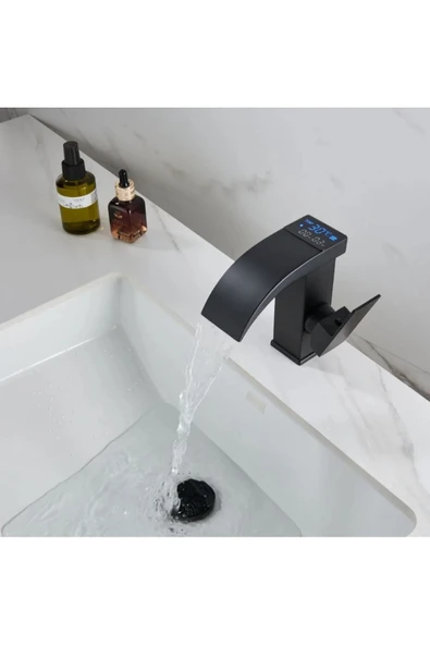 OEM Akıllı Dijital Sıcaklık Led Ekran Banyo Lavabo Bataryası İthal Mat Siyah 7 Yıl Garantili - Resim 2