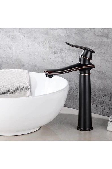 OEM Banyo Çanak Lavabo Bataryası Mat Siyah Bakır Çizgili Renk Yeni Tarz Model 7 Yıl Garantili Ithal - Resim 3