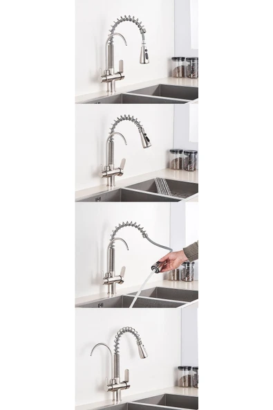 OEM Mutfak Evye Bataryası Dual Flow Su Arıtma Çıkışlı Fiskiyeli Mat Krom Nikel 7 Yıl Garantili Ithal - Resim 7