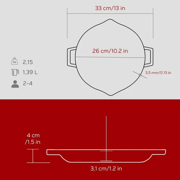 Lava Döküm Yuvarlak Kızartma Tavası Döküm Demir Yekpare Çift Kulplu Çap(Ø)26cm. - Resim 5