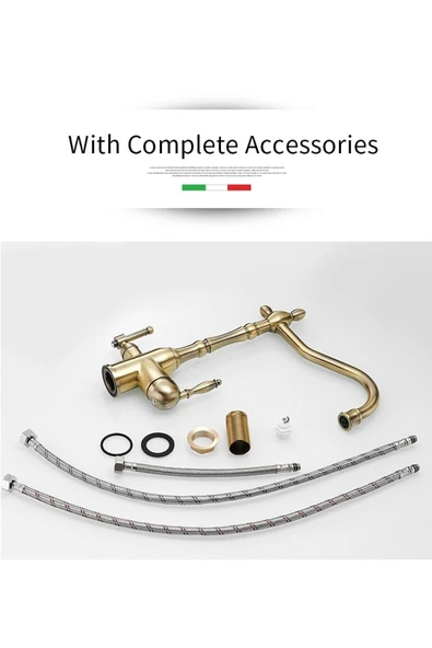 OEM Mutfak Evye Bataryası Dual Flow Su Arıtma Çıkışlı Parlak Antik Ithal 7 Yıl Garantili - Resim 5