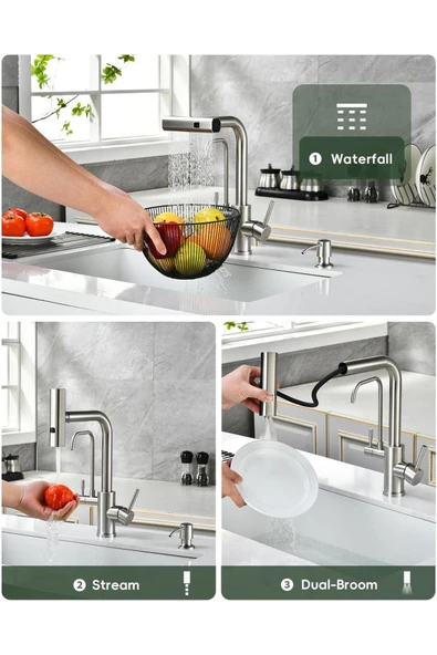 OEM Mutfak Evye Bataryası Dual Flow Su Arıtma Çıkışlı Spiralli Ve Fiskiyeli 7 Yıl Garanti Ithal Nikel - Resim 3