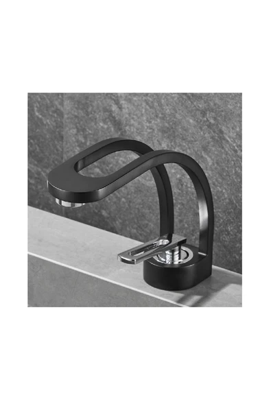 OEM Banyo Lavabo Bataryası Şelale Tasarım Yeni Mat Siyah/Krom ürün görseli